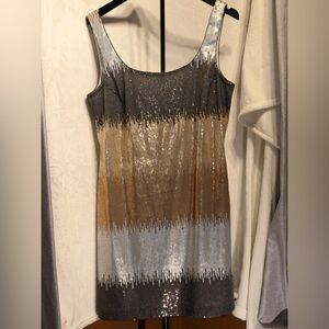 Maggy London Ombré Sequin Tank Dress In Antique Gold Colorway Size 12 100% Silk